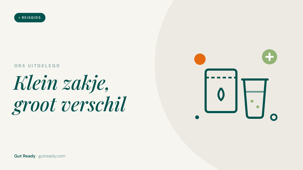 Illustratie van een ORS-zakje en een glas water, ORS uitgelegd en zelf maken