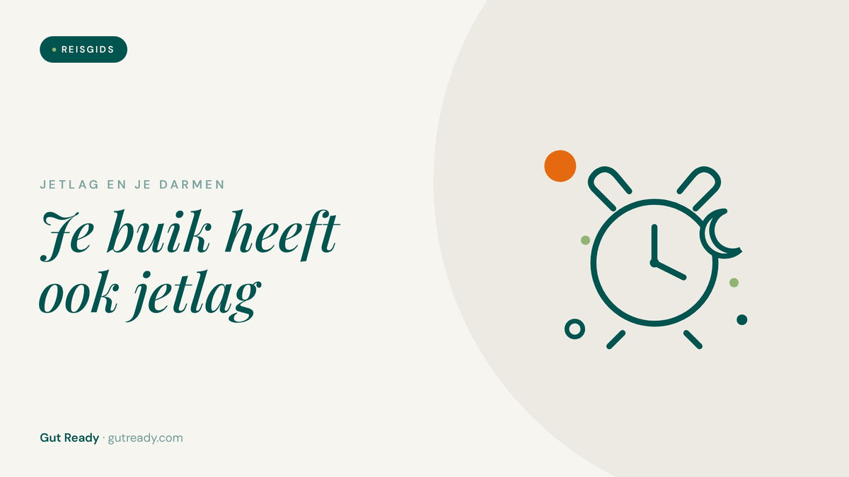 Illustratie van een wekker en een maantje, jetlag en je darmen